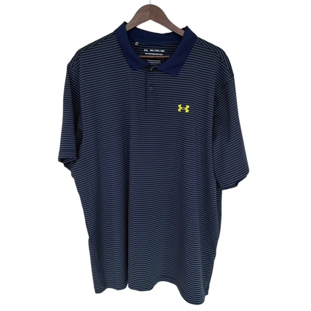 Under Armour Navy Blue and Yellow Stripes "The Performance Polo" 3XL